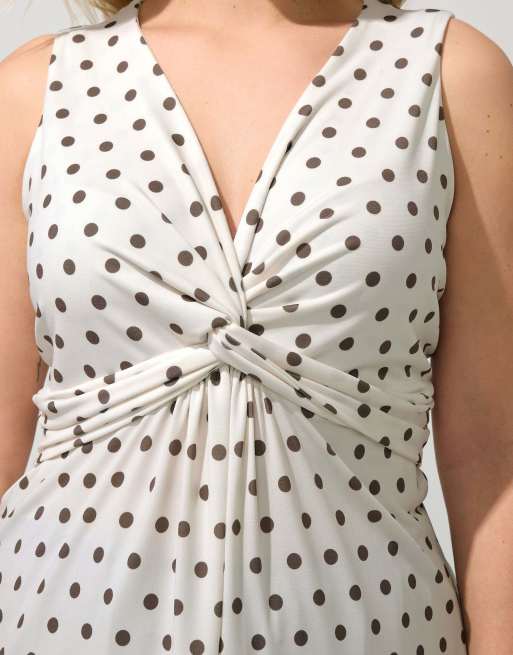 Yours Clothing Polka dot knot front top in ivory, 4 of 4