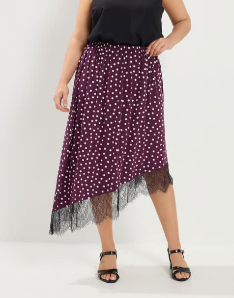 Yours Clothing Polka dot lace asymmetric hem skirt in purple - view 1