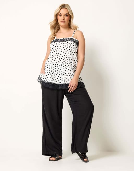 Yours Clothing Polka dot lace trim vest top in white, 2 of 4