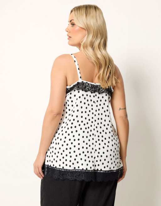 Yours Clothing Polka dot lace trim vest top in white, 3 of 4
