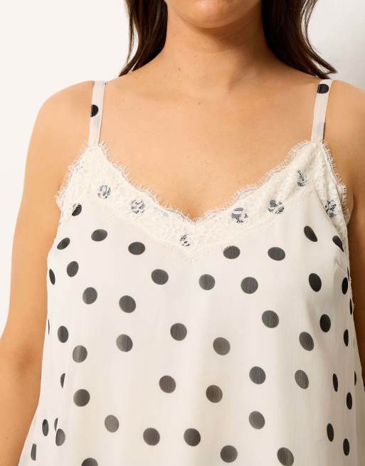 Yours Clothing Polka dot lace vest top in ivory, 4 of 4