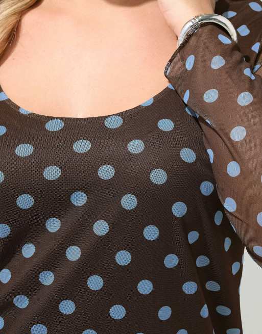 Yours Clothing Polka dot long sleeve top in brown, 4 of 4