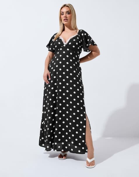 Yours Clothing Polka dot maxi dress in black - view 1