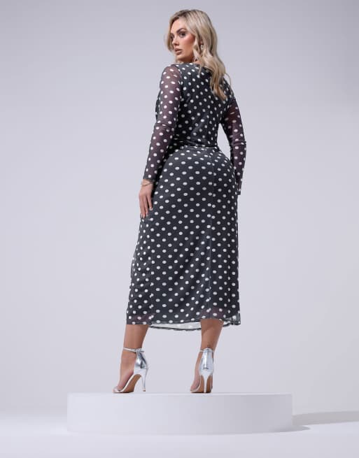 Yours Clothing Polka dot maxi dress in blue, 2 of 5