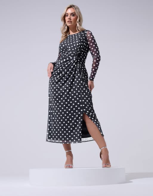 Yours Clothing Polka dot maxi dress in blue, 4 of 5