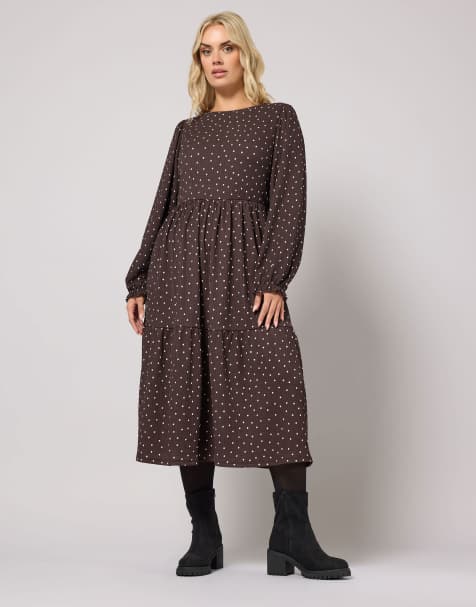 Yours Clothing Polka dot maxi dress in brown