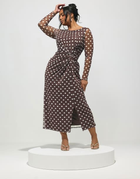 Yours Clothing Polka dot maxi dress in brown