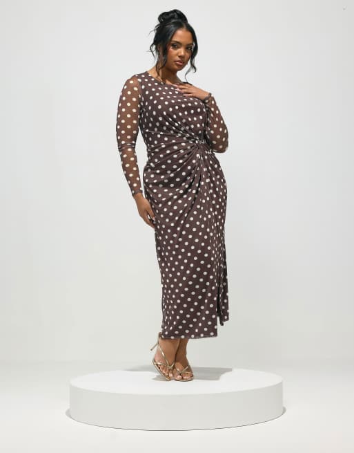 Yours Clothing Polka dot maxi dress in brown, 2 of 4