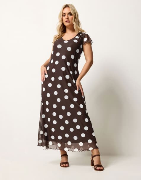 Yours Clothing Polka dot maxi dress in brown - view 1