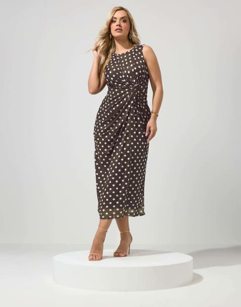Yours Clothing Polka dot maxi dress in brown - view 1