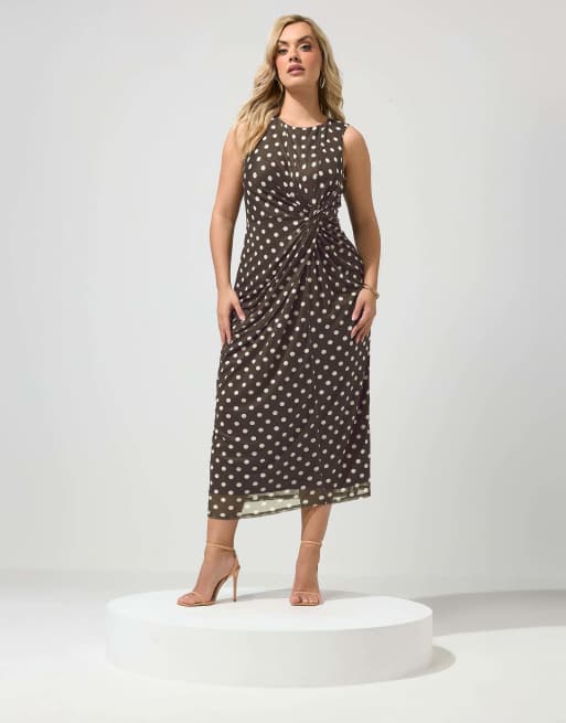 Yours Clothing Polka dot maxi dress in brown, 4 of 4