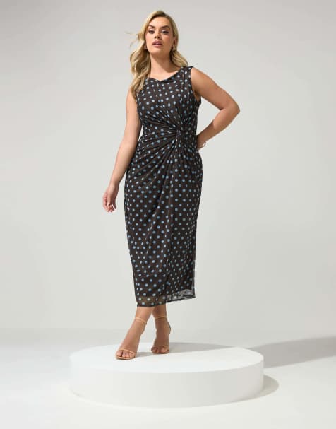 Yours Clothing Polka dot maxi dress in brown