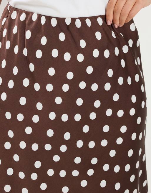 Yours Clothing Polka dot maxi satin skirt in brown, 4 of 4
