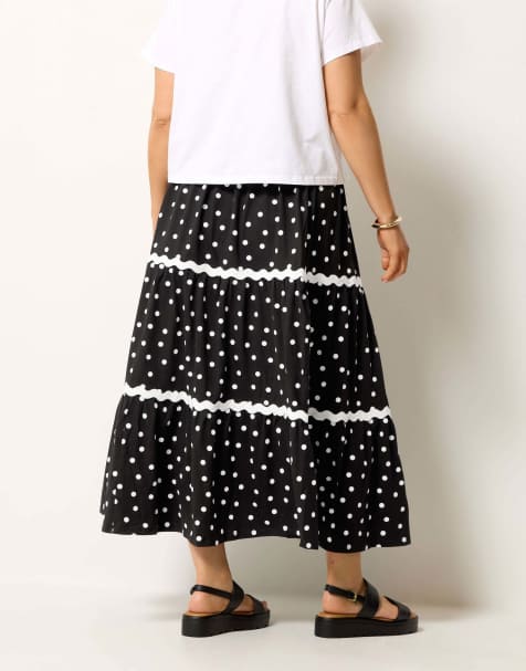 Yours Clothing Polka dot maxi skirt in black - view 1