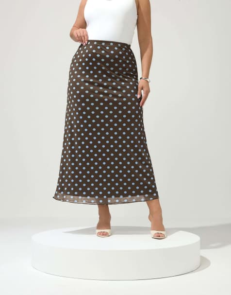 Yours Clothing Polka dot maxi skirt in brown - view 1
