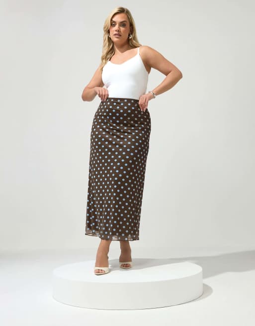 Yours Clothing Polka dot maxi skirt in brown, 2 of 4