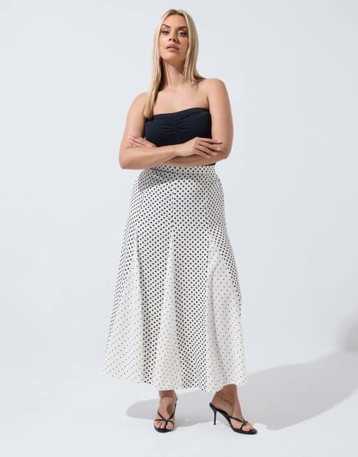Yours Clothing Polka dot maxi skirt in white, 2 of 4