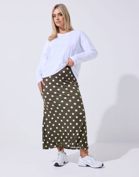 Yours Clothing Polka dot midi skirt in brown