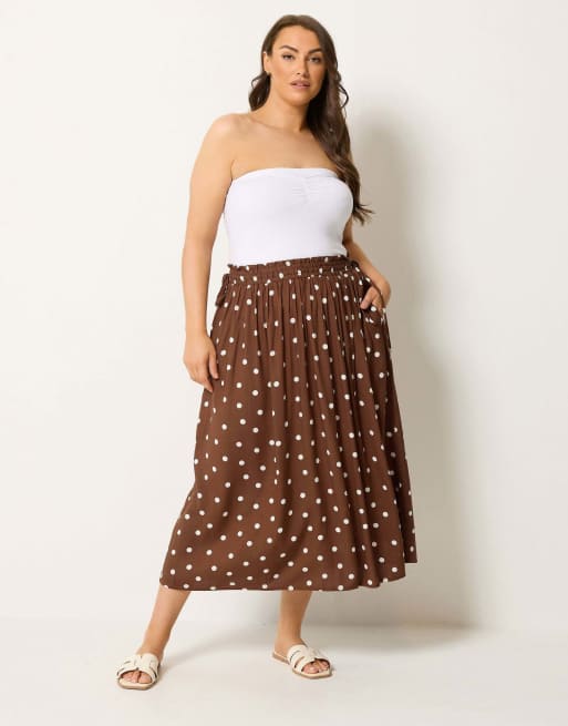 Yours Clothing Polka dot midi skirt in brown, 4 of 4