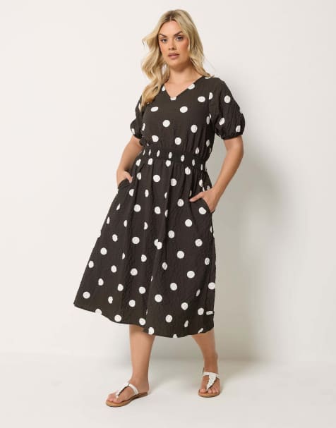 Yours Clothing Polka dot midi smock dress in brown