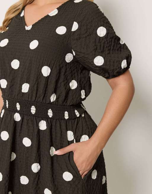 Yours Clothing Polka dot midi smock dress in brown, 4 of 4