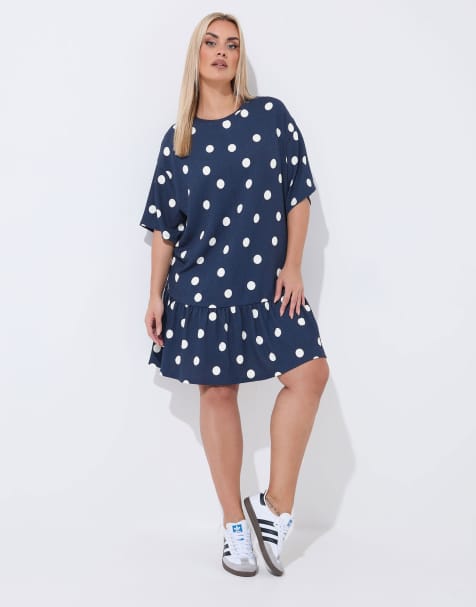 Yours Clothing Polka dot mini dress in blue - view 1