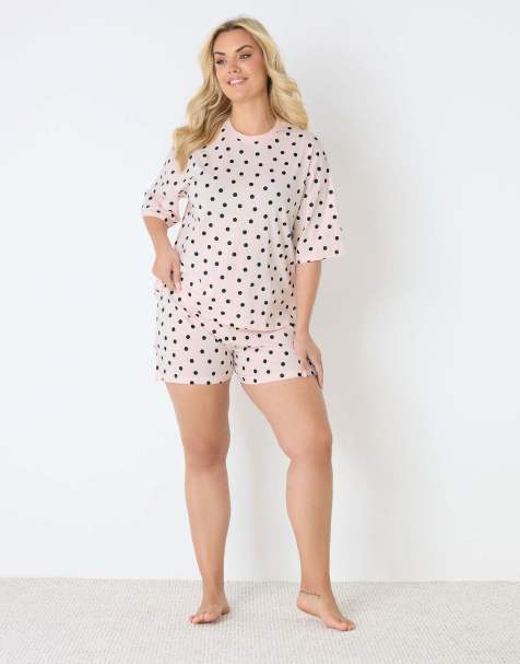 Yours Clothing Polka dot pyjama shorts in pink - view 1