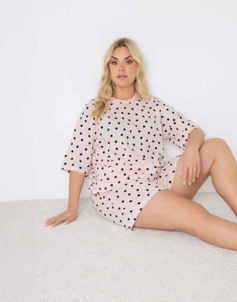 Yours Clothing Polka dot sleep tee in pink - view 1