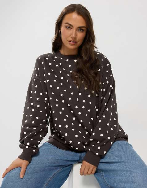 Yours Clothing Polka dot sweatshirt in brown - view 1
