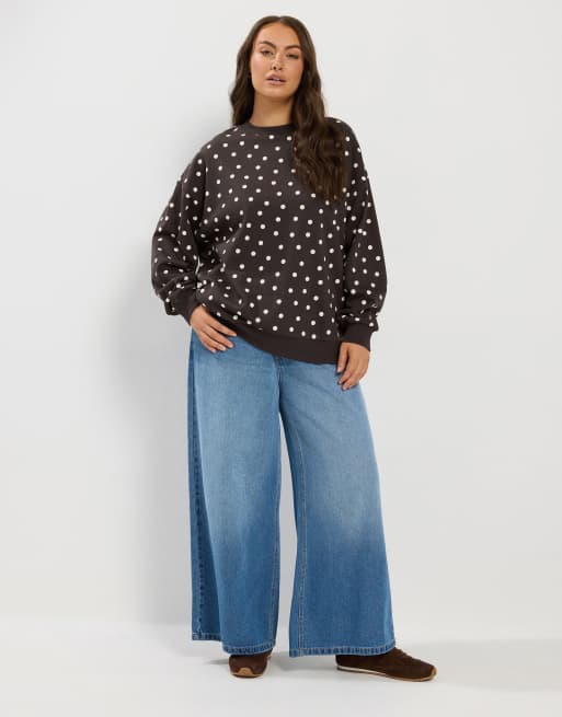 Yours Clothing Polka dot sweatshirt in brown, 2 of 4