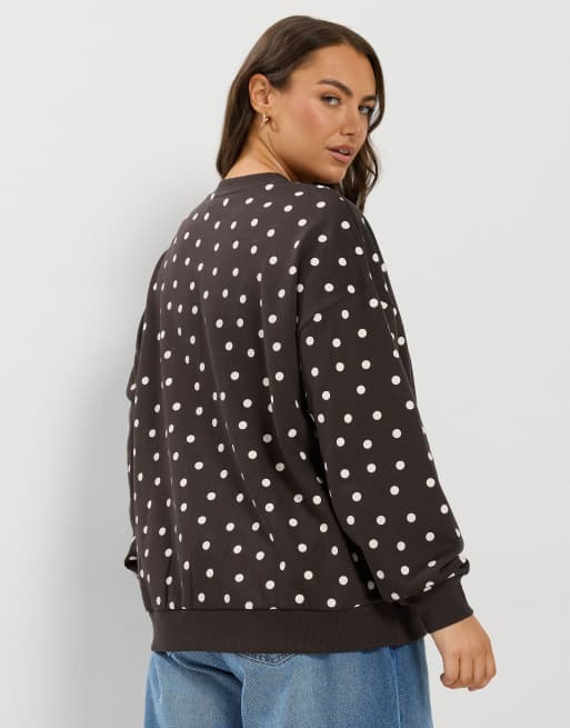 Yours Clothing Polka dot sweatshirt in brown, 3 of 4