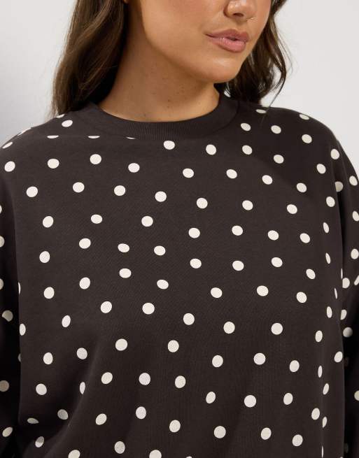 Yours Clothing Polka dot sweatshirt in brown, 4 of 4