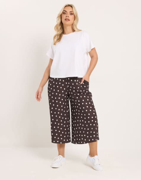 Yours Clothing Polka dot textured culottes in brown