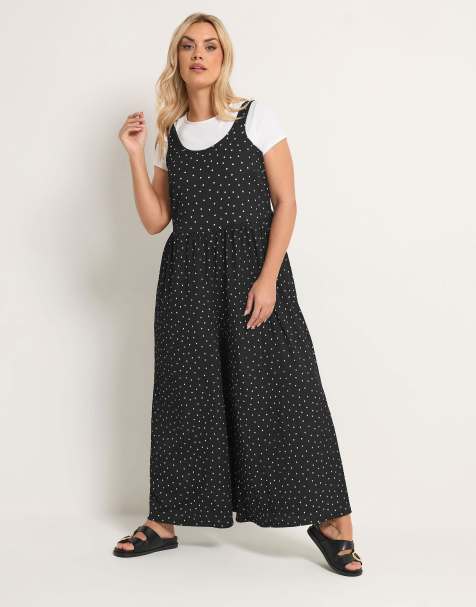 Yours Clothing Polka dot textured jumpsuit in black - view 1