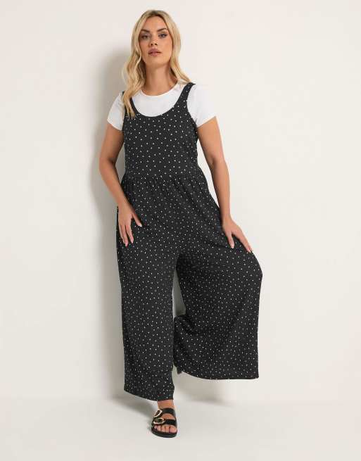 Yours Clothing Polka dot textured jumpsuit in black, 2 of 4