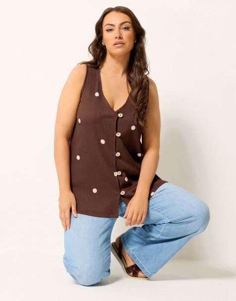 Yours Clothing Polka dot textured waistcoat in brown - view 1