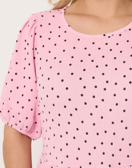 Yours Clothing Polka dot tiered dress in pink, 4 of 4
