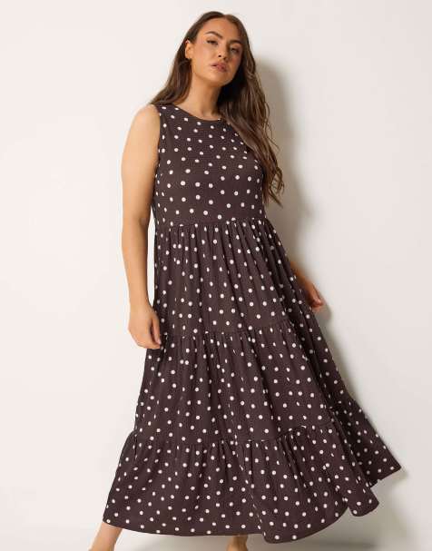 Yours Clothing Polka dot tiered maxi dress in brown - view 1