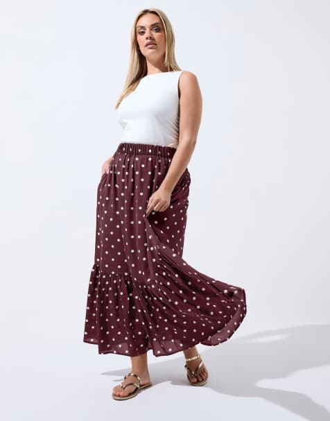 Yours Clothing Polka dot tiered maxi skirt in red - view 1