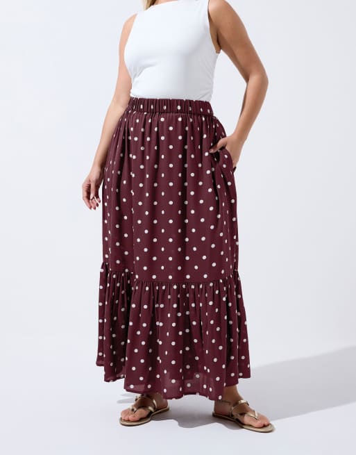 Yours Clothing Polka dot tiered maxi skirt in red, 2 of 4