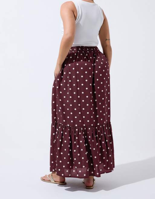 Yours Clothing Polka dot tiered maxi skirt in red, 3 of 4