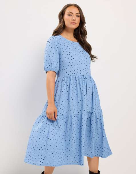 Yours Clothing Polka dot tiered midi dress in blue - view 1
