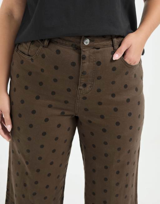 Yours Clothing Polka dot wide leg jeans in brown, 4 of 4