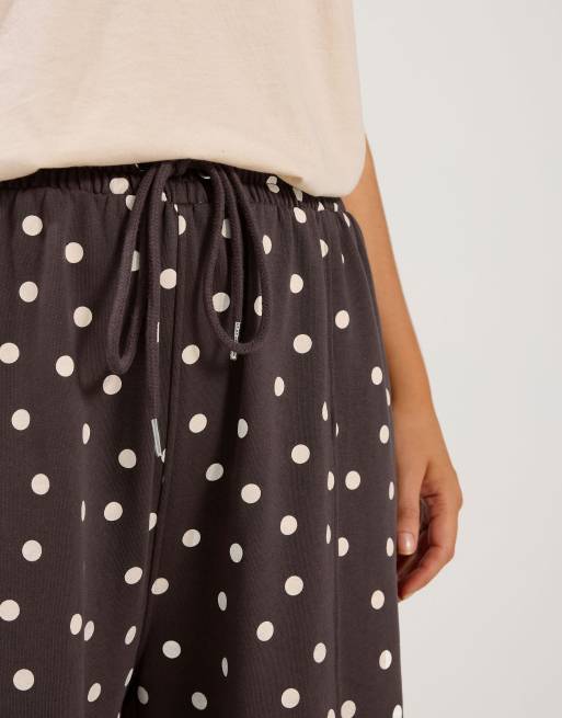 Yours Clothing Polka dot wide leg joggers in brown, 4 of 4