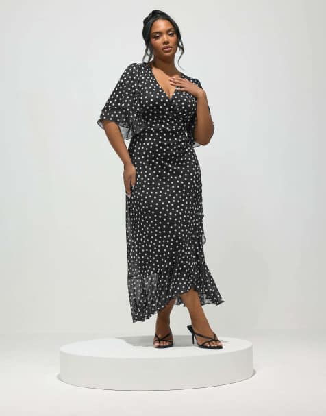 Yours Clothing Polka dot wrap dress in black - view 1