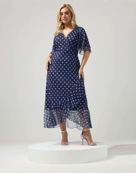 Yours Clothing Polka dot wrap dress in blue - view 1