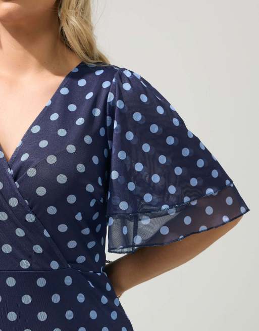 Yours Clothing Polka dot wrap dress in blue, 4 of 4