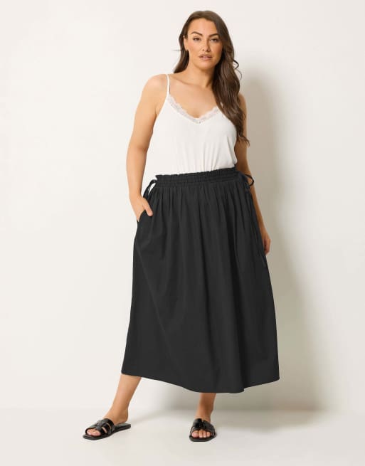 Yours Clothing Poplin midi skirt in black, 2 of 4