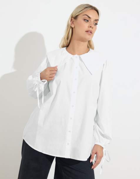 Yours Clothing Poplin statement collar shirt in white - view 1