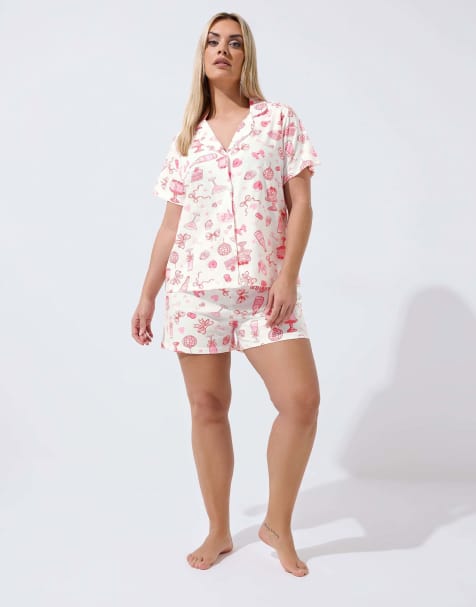 Yours Clothing Printed short pyjama set in white - view 1